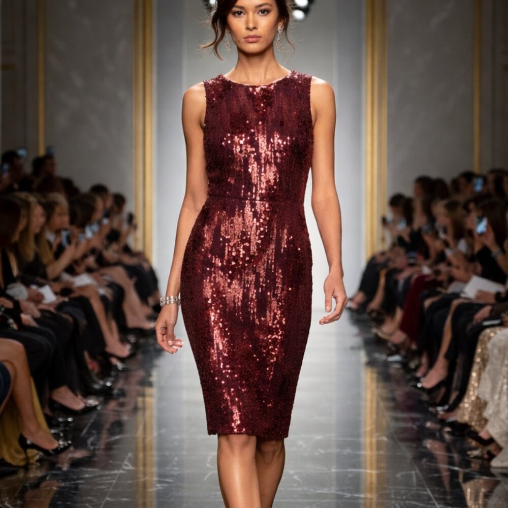 Emerald Sundae Burgundy Sequin Velvet Cocktail Dress - S NEW - Picture 5 of 12